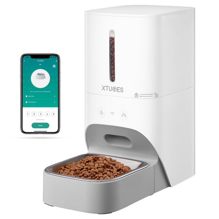 XTUOES Automatic Cat Feeder, 4L Smart WiFi Detachable Pet Dry Food Dispenser with Dual Charge Mode for Small / Medium Dog Cat - White XTUOES Automatic Cat Feeder, 4L Smart WiFi Detachable Pet Dry Food Dispenser with Dual Charge Mode for Small / Medium Dog Cat - White